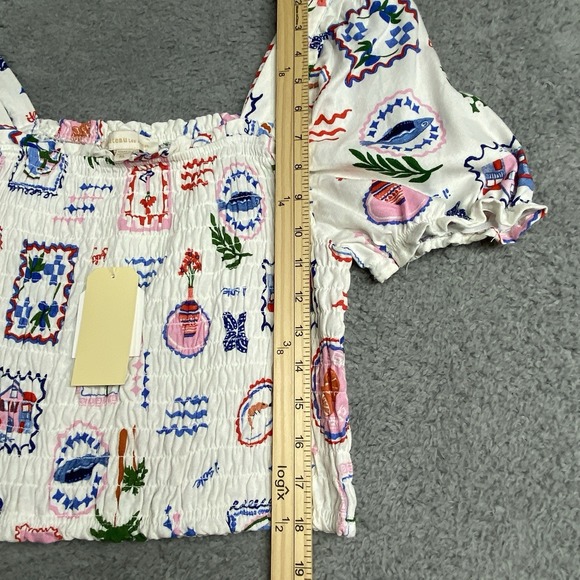 Monteau LA Smocked Crop Top Size XL White Short Sleeve Beach Casual Boho Cottage - Picture 6 of 10